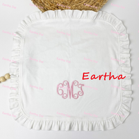 Couverture personnalisée pour bébé, style héritage, avec bordure à volants blanche, 100% coton, pour nouveau-né, couverture de poussette, ensemble de couvertures pour bébé