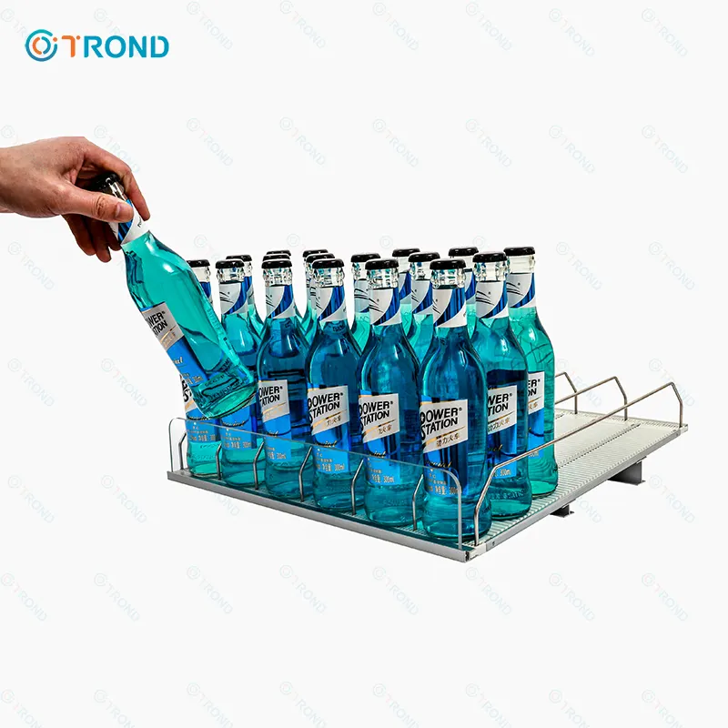 सोडा ग्डर्स को कूलर की बोतल स्लाइड में खुदरा सैर के लिए ग्लाइड रोलर शेल्फ रोलर पुशर ट्रे में खुदरा सैर कर सकता है।