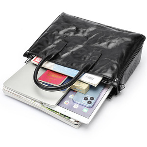 Sac de voyage noir pour <span class=keywords><strong>avocat</strong></span>, sac fourre-tout en cuir, sac à bandoulière pour ordinateur portable 14 pouces, sacoche d'affaires en cuir pour homme - Product Image 3
