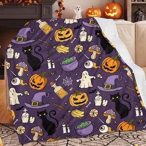 <b>Halloween</b> Skull Pumpkin Bat Flannel <b>Blanket</b> <b>Throw</b> <b>Blanket</b> Nap <b>Blanket</b> Fall Decor Trick or Treat Skin Friendly Reversible OEM ODM - Product Image 1