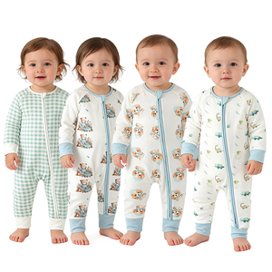 Customizable Digital Print Four Months Winter Wildlife Kids Face Animals Dog Bear Print Soft Bamboo Baby <strong>Pyjamas</strong> 2 Piece - Product Image 1