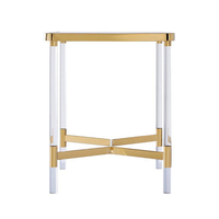 Table d'appoint carrée en verre trempé transparent avec cadre en acier inoxydable doré et pieds en acrylique, table d'appoint moderne pour canapé, salon