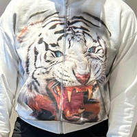 Sweat à capuche zippé oversize pour homme, 100% Coton, avec grand imprimé graphique Tigre, coupe ample et épaisse, style streetwear, Automne