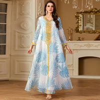 2025 robe broderie florale impression à manches longues grande taille caftan Abaya femmes robe musulmane dubaï turquie musulman Caftan Abayas