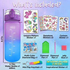 Decorare i tuoi kit di bottiglie d'acqua fai da te pittura di diamanti unicorno Gem artigianato divertenti arti e mestieri regali per ragazze giocattoli - Product Image 2
