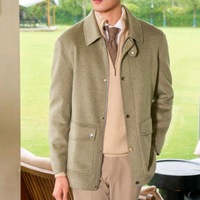 Blouson Bomber Unisexe en Cachemire Double Face Fait Main avec Fermeture Éclair et Boutons Pression, Col Montant, Style Vintage, Vêtement d'Hiver Chaud et Coupe-Vent