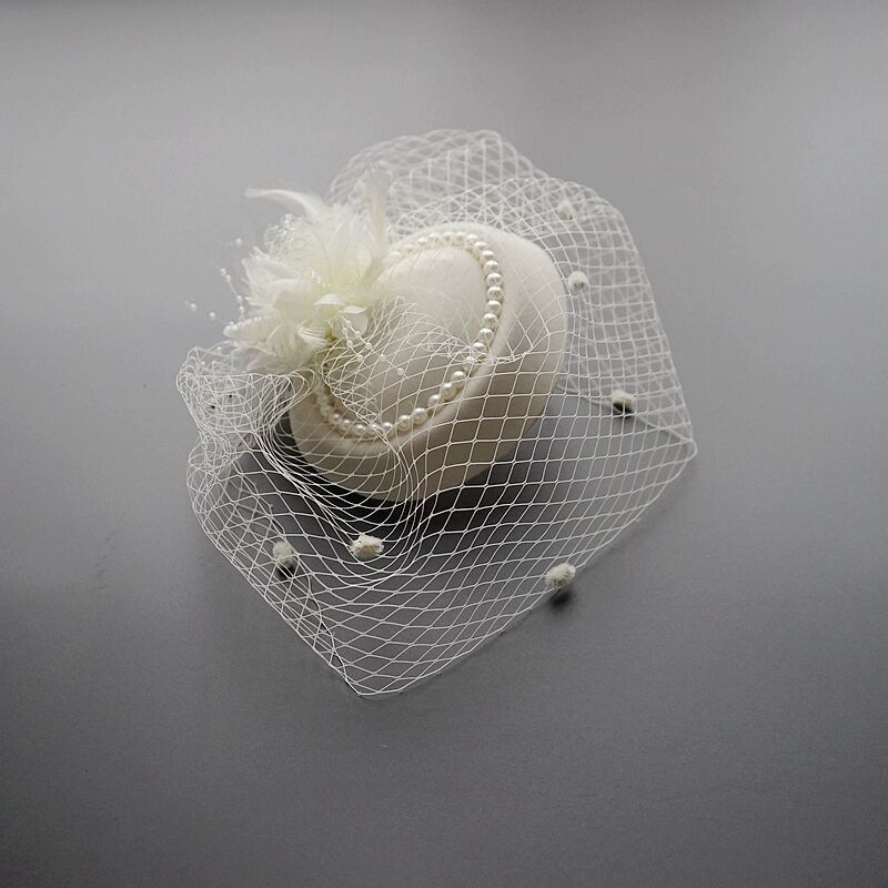 Elegante cappello da sposa a forma di tamburello con velo a gabbia per uccelli - Cappello da sposa anni '50 - Copricapo da sposa - Cappello da battesimo - Fascinator con velo