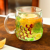 Verre à eau décoratif moderne en verre transparent, motif fruits, simple paroi, pour l'hydratation quotidienne, le café, le jus, la réunion familiale, vaisselle de table
