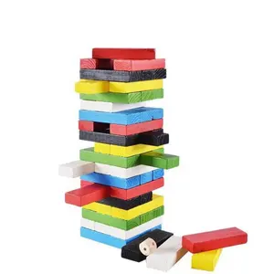 54Pcs Colorful Wooden Domino Stacking Building Blocks Set Educational Toy for Kids