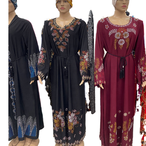 Abaya Vintage Personalizable para Mujer, Vestido Tradicional Africano con Pedrería, Transpirable, Talla Única, Conjunto con Pañuelo, Floral, para Mujeres Musulmanas - Product Image 2