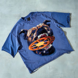 เสื้อยืดผ้าฝ้ายฟอกสี Dtg สำหรับผู้ชายเสื้อยืดฮิปฮอปบ็อกซี่แนววินเทจสำหรับ137 - Product Image 1