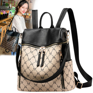 Fashionable Women's Faux Leather <b>Backpack</b> Geometric Pattern <b>Medium</b> Capacity Zipper Closure Shoulder Strap All Seasons Daily Use - Product Image 4
