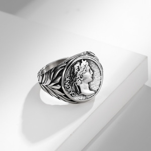 Bague de cocktail pour homme en argent plaqué antique avec motif visage de César, en acier inoxydable, bijou à porter au quotidien, cadeau - Product Image 5
