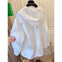 Nouvelle Blouse en Coton à Capuche avec Dentelle et Patchwork, Style Chic Français, Grande Taille, Coupe Ample, Manches Longues, Collection Printemps 2026