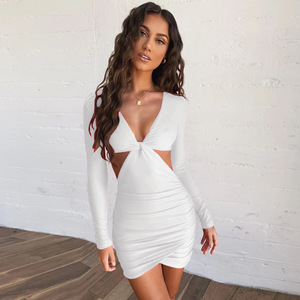 Abito tubino sexy con scollo a V e maniche lunghe, elegante <span class=keywords><strong>per</strong></span> l'autunno e l'inverno, <span class=keywords><strong>abbigliamento</strong></span> da donna - Product Image 3