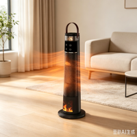 Chauffage électrique PTC à flamme simulée avec télécommande, portable, design autoportant pour plafond et bureau, pour usage domestique