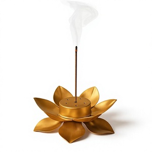 Golden Lotus <b>Incense</b> Burner Brass Handmade Religious Decor Aromatic <b>Stick</b> <b>Holder</b> for Home Temple Pooja Room - Product Image 1