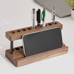 Soporte de madera para bolígrafos con soporte para teléfono, organizador de escritorio para uso en el hogar y la oficina, forma cuadrada, estante de almacenamiento de 20x8,2x8,2 cm - Product Image 1