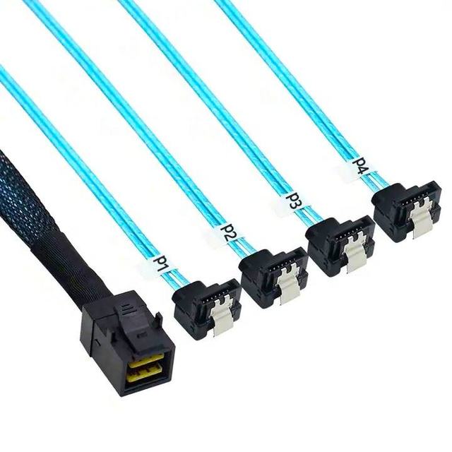 6Gbps MINI SAS SFF-8643 to 4 Ports SATA 90 Degree Server Computer HD Hard Drive Data Cables