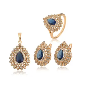 Xuping jewelry-Conjunto de tres piezas de joyería nupcial, Set de tres piezas con colgante de gota de agua y diamante de diseño real de lujo de Dubái, 63881