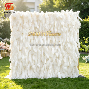Smooth Romantic <b>Artificial</b> <b>Flowers</b> Panel Roll up Cloth Back White Ostrich Feather Wall For Wedding Event Party Decoration - Product Image 2
