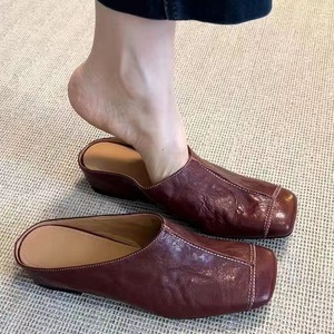 Nuevas Pantuflas Retro con Punta Cubierta, Sandalias Elevadas de Cuero Genuino, Estilo Francés, para Uso en Exteriores - Product Image 1
