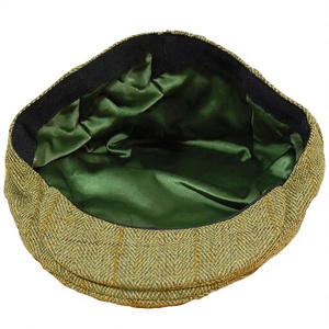 <b>Green</b> Checkered Wool Flat Cap Fitted 6-Panel Vintage Style Men's Casual <b>Hat</b> Spring Autumn Wear - Product Image 4