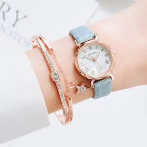 Frauen einfache Armbanduhren Leder armband Freizeit uhren Armband Set Quarz Armbanduhr weiblich