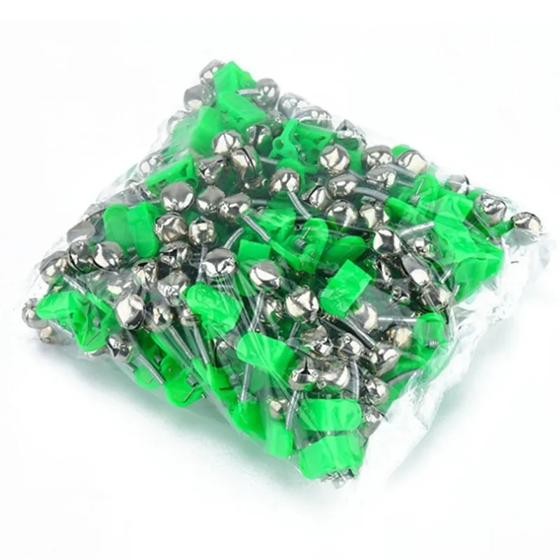 New Wholesale Outdoor Green Spring Loaded Clip Double Fishing Rod Alarm Silver Bells