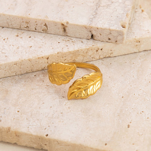 Leaf Shape Titanium Steel Open <b>Ring</b> For Women Party Jewelry Fashionable Retro Design Summer Accessory - Product Image 4