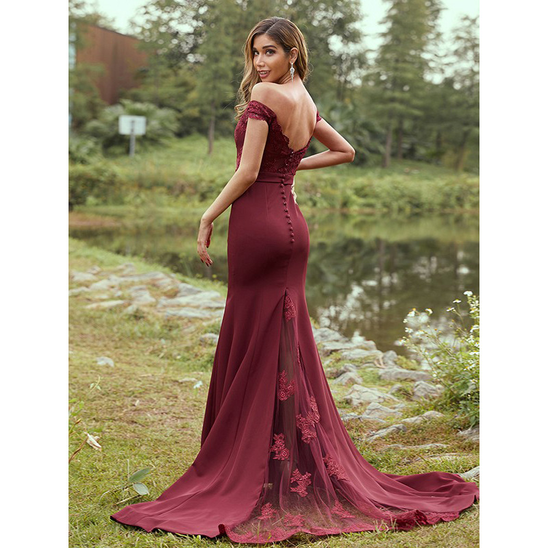 Stretch Crepe Applique Off Shoulder Lace Prom Sheath Gowns Long Mermaid  Brush Train Bridesmaid Dresses| Alibaba.com