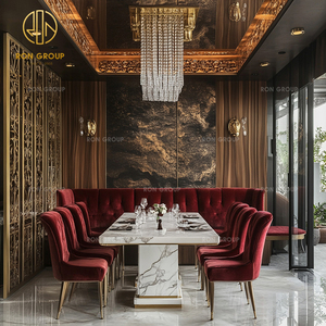 Mesa Redonda de Mármol Rojo de Lujo, Sofá de Terciopelo, Sillas de Espera para Hoteles, Cafeterías y Restaurantes, Muebles con Mesa para Cafetería - Product Image 6