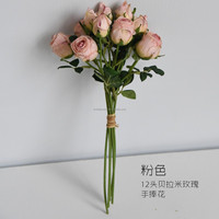 Bouquet de roses artificielles réalistes à 12 têtes, fleurs en soie roses, centre de table 68 cm, pour Noël, maison et bureau