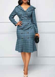 <span class=keywords><strong>Abito</strong></span> da donna <span class=keywords><strong>doppiopetto</strong></span> scozzese taglie forti <span class=keywords><strong>abito</strong></span> Casual da ufficio con volant abiti da donna Slim - Product Image 5