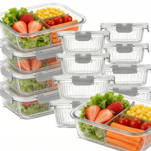 Contenants de préparation de repas réutilisables, boîte à lunch en verre hermétique pour micro-ondes, ensemble de contenants de stockage alimentaire en verre avec couvercles noirs - Product Image 2