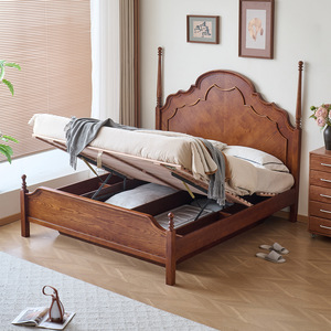 American Retro Solid Wood <b>Bed</b> French Vintage Style <b>Double</b> Storage Master Bedroom Furniture Anna <b>Bed</b> - Product Image 1