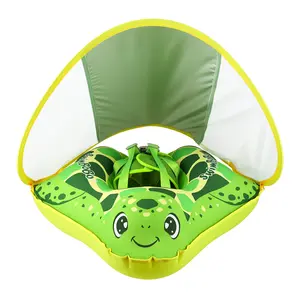 Interessant Ontwerp Groene Schildpad Kinderen Zwem Zwembad Drijvende Ring Met Luifel Kinderen Strand Speelgoed Opblaasbare Baby Zwemwagen