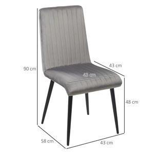 HOMCOM Lot de 2 chaises de cuisine rembourrées et peu encombrantes avec pieds en acier, 43x58x90 cm, gris et noir - Product Image 2