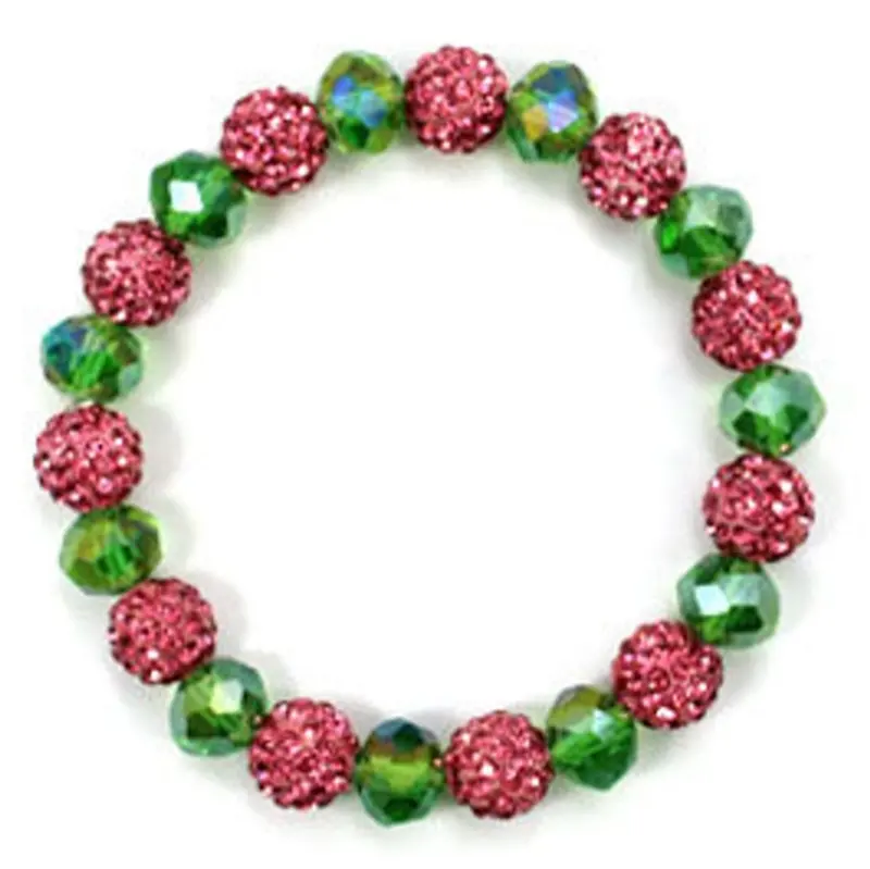 7.5 inci gelang kecil Pink dan kaca hijau manik-manik elastis perkumpulan wanita gelang perhiasan