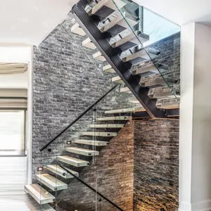 Design minimalista e antiderrapante passos de vidro mármore madeira escadas retas