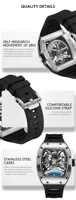 Montre mécanique originale à boîtier creux, bracelet en silicone et fibre de carbone, montre automatique pour homme, cadran tonneau spatial, personnalisée, Reloj