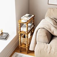 Petite table d'appoint avec étagère de rangement, table basse à 3 niveaux pour salon, chambre à coucher, espaces étroits (marron rustique)