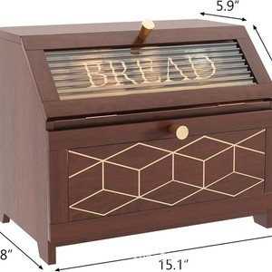 Wooden Bread Box Double Layer With Handle <b>Kitchen</b> Countertop Storage Container Rectangle Shape For Baking And Pastry - Product Image 5