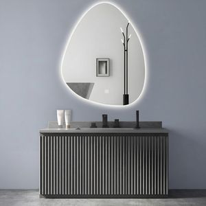 Irregular Ultra Thin Smart LED Mirror Art Deco Design Silver 3 Color Temp Dimmable Anti Fog Personalized Birthday Vanity - Product Image 4