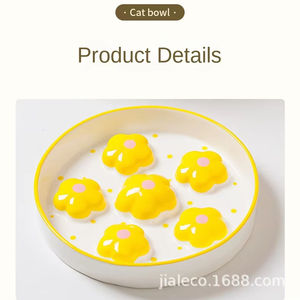 Tigelas para Animais de Estimação Jiale Modernas de Cerâmica Pintadas à Mão com Padrão Floral, Formato Arredondado, Suporte de Bambu, para Cães e Gatos, Comedouro Lento, Duráveis, Atacado - Product Image 4