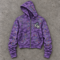 Sweat à capuche zippé pour homme avec strass, style streetwear oversize, orné de cristaux, motif camouflage, logo personnalisé