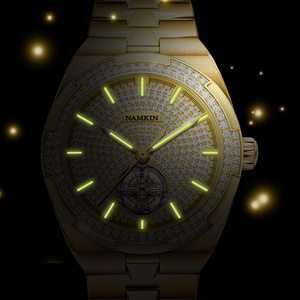 Reloj Mecánico de Lujo Personalizado de 41 mm con Bisel de Diamantes Dorado para Hombre, Cristal de Zafiro, Esfera Analógica Esqueletizada, Relojes Automáticos - Product Image 3