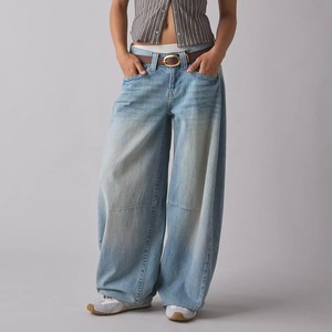 <span class=keywords><strong>Yuze</strong></span> SL028 Jean baggy taille basse pour femme, coupe large, en denim coton élasthanne délavé, OEM ODM - Product Image 1