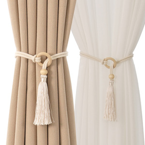 Fermacurtain Semplici di Lusso Leggero, Coppia di Anelli con Fibbia Fissa in Corda Intrecciata con Nappe, Decorazione per la Casa - Product Image 1