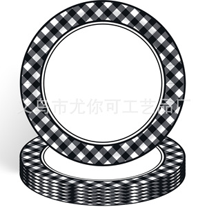 Ensemble de vaisselle de fête à carreaux noirs et blancs, assiettes, gobelets et serviettes jetables pour fête d'anniversaire d'enfants - Product Image 5